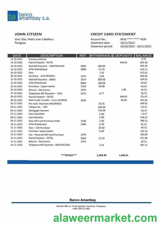Paraguay Banco Amambay bank statement
